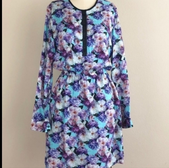 Wyatt Collection Floral Silk Long Sleeve Dress Size Medium - Picture 5 of 14
